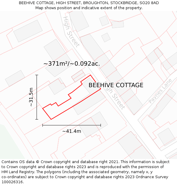 BEEHIVE COTTAGE, HIGH STREET, BROUGHTON, STOCKBRIDGE, SO20 8AD: Plot and title map