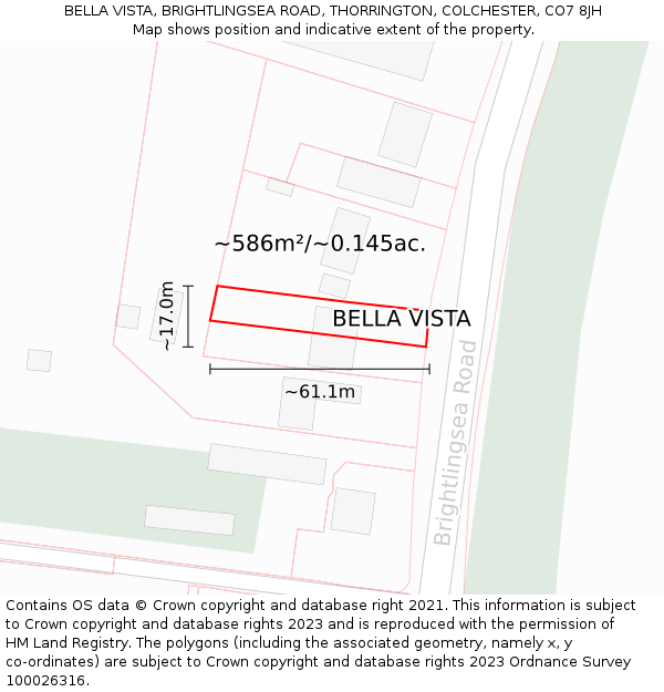 BELLA VISTA, BRIGHTLINGSEA ROAD, THORRINGTON, COLCHESTER, CO7 8JH: Plot and title map