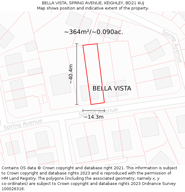 BELLA VISTA, SPRING AVENUE, KEIGHLEY, BD21 4UJ: Plot and title map