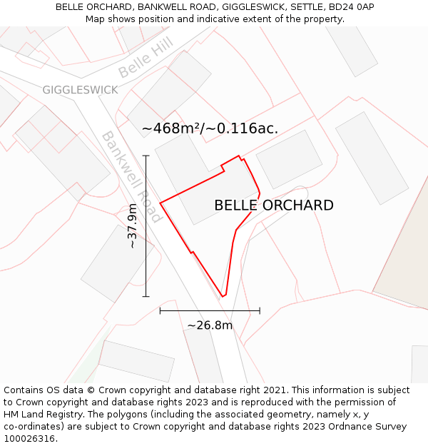 BELLE ORCHARD, BANKWELL ROAD, GIGGLESWICK, SETTLE, BD24 0AP: Plot and title map