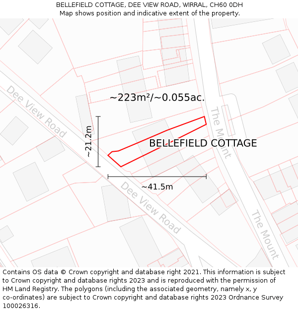 BELLEFIELD COTTAGE, DEE VIEW ROAD, WIRRAL, CH60 0DH: Plot and title map