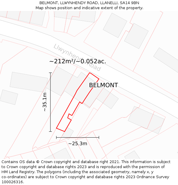 BELMONT, LLWYNHENDY ROAD, LLANELLI, SA14 9BN: Plot and title map