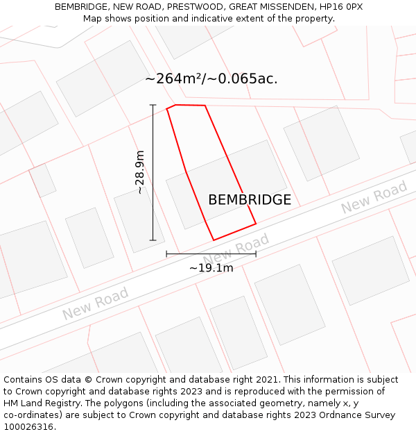 BEMBRIDGE, NEW ROAD, PRESTWOOD, GREAT MISSENDEN, HP16 0PX: Plot and title map