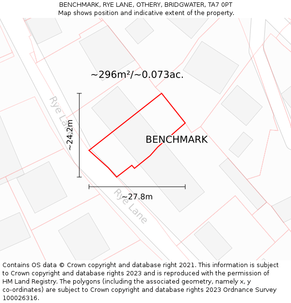 BENCHMARK, RYE LANE, OTHERY, BRIDGWATER, TA7 0PT: Plot and title map