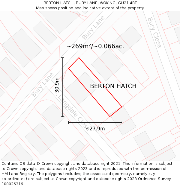 BERTON HATCH, BURY LANE, WOKING, GU21 4RT: Plot and title map