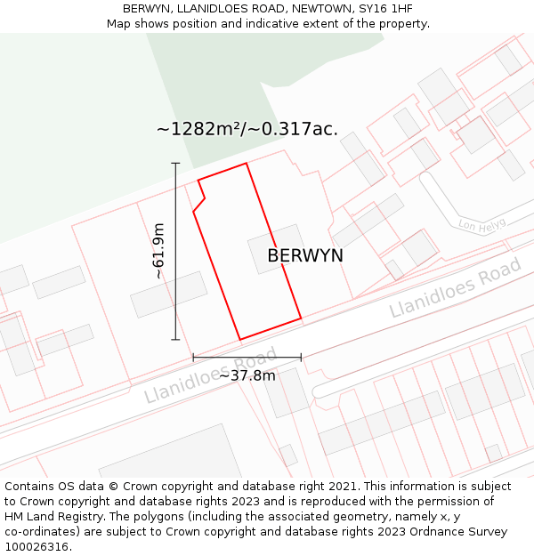 BERWYN, LLANIDLOES ROAD, NEWTOWN, SY16 1HF: Plot and title map