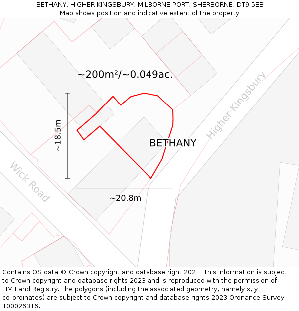 BETHANY, HIGHER KINGSBURY, MILBORNE PORT, SHERBORNE, DT9 5EB: Plot and title map