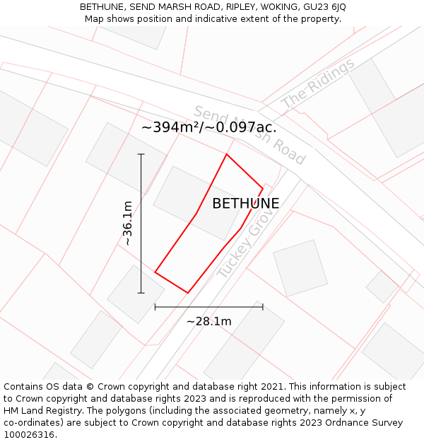 BETHUNE, SEND MARSH ROAD, RIPLEY, WOKING, GU23 6JQ: Plot and title map