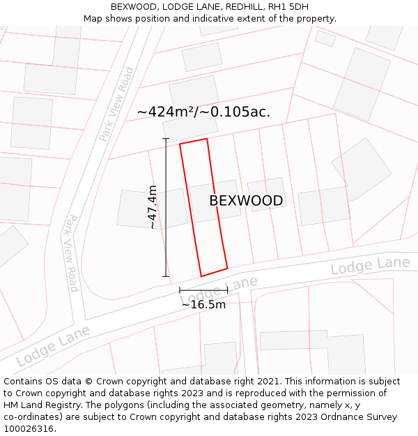 BEXWOOD, LODGE LANE, REDHILL, RH1 5DH: Plot and title map