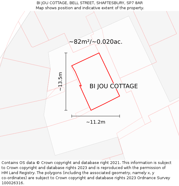 BI JOU COTTAGE, BELL STREET, SHAFTESBURY, SP7 8AR: Plot and title map