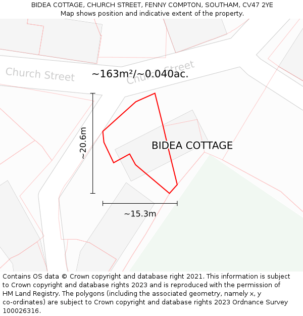 BIDEA COTTAGE, CHURCH STREET, FENNY COMPTON, SOUTHAM, CV47 2YE: Plot and title map