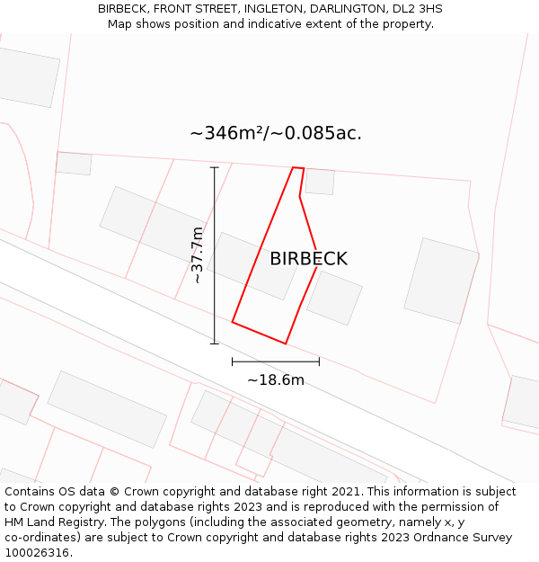 BIRBECK, FRONT STREET, INGLETON, DARLINGTON, DL2 3HS: Plot and title map
