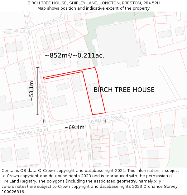 BIRCH TREE HOUSE, SHIRLEY LANE, LONGTON, PRESTON, PR4 5PH: Plot and title map