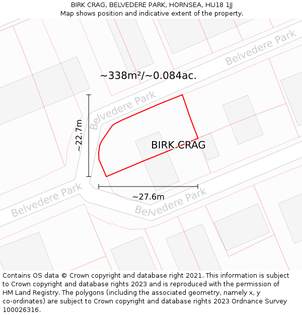 BIRK CRAG, BELVEDERE PARK, HORNSEA, HU18 1JJ: Plot and title map