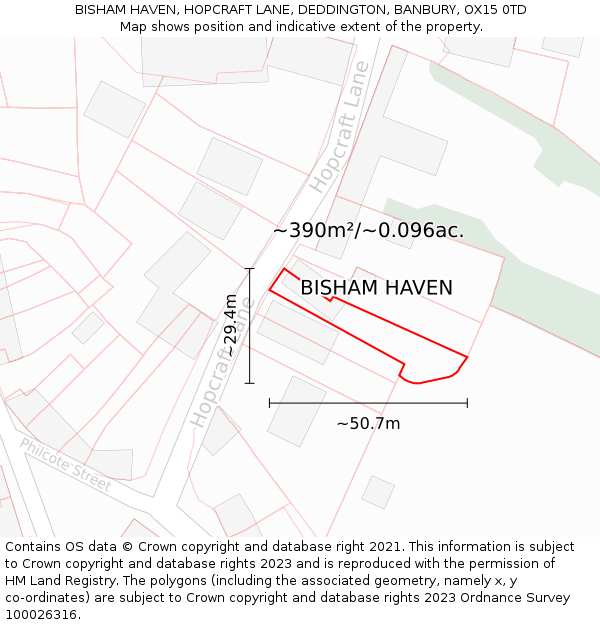 BISHAM HAVEN, HOPCRAFT LANE, DEDDINGTON, BANBURY, OX15 0TD: Plot and title map