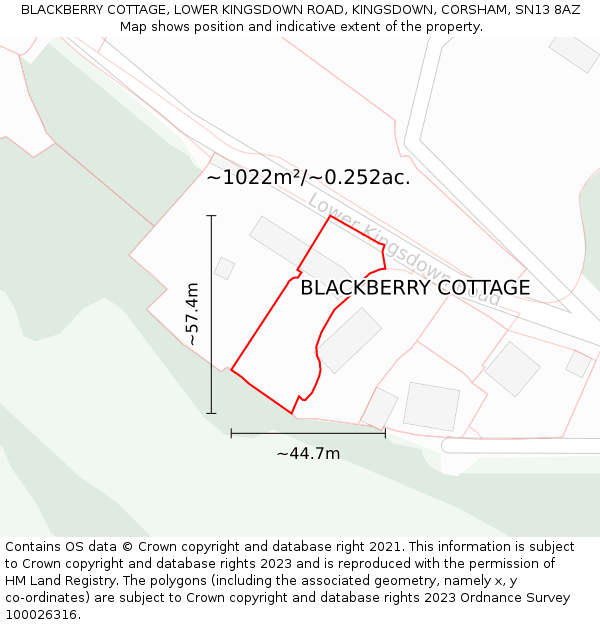 BLACKBERRY COTTAGE, LOWER KINGSDOWN ROAD, KINGSDOWN, CORSHAM, SN13 8AZ: Plot and title map