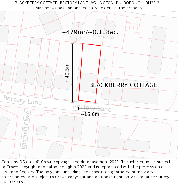 BLACKBERRY COTTAGE, RECTORY LANE, ASHINGTON, PULBOROUGH, RH20 3LH: Plot and title map