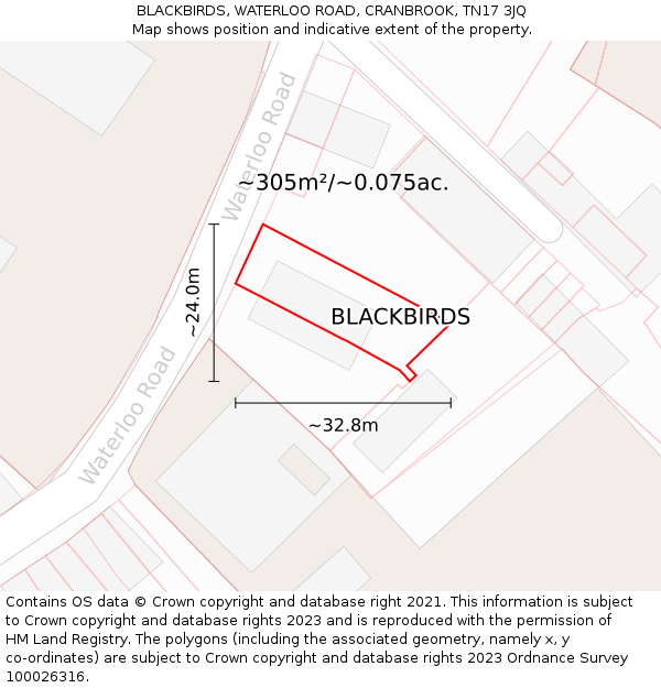 BLACKBIRDS, WATERLOO ROAD, CRANBROOK, TN17 3JQ: Plot and title map