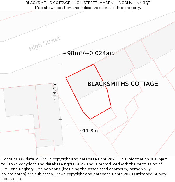 BLACKSMITHS COTTAGE, HIGH STREET, MARTIN, LINCOLN, LN4 3QT: Plot and title map