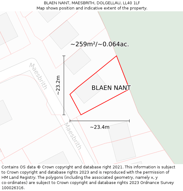 BLAEN NANT, MAESBRITH, DOLGELLAU, LL40 1LF: Plot and title map