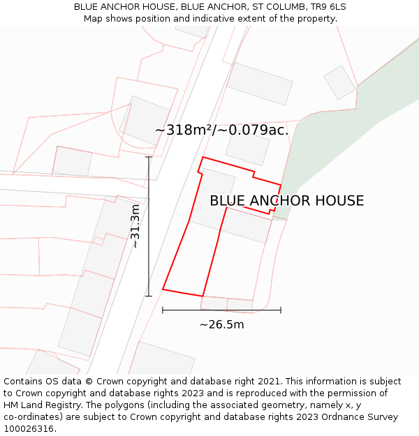 BLUE ANCHOR HOUSE, BLUE ANCHOR, ST COLUMB, TR9 6LS: Plot and title map