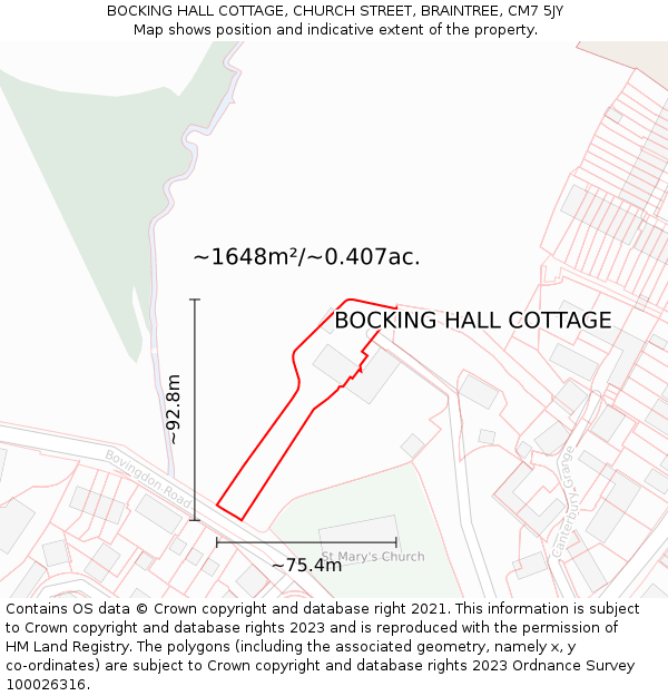 BOCKING HALL COTTAGE, CHURCH STREET, BRAINTREE, CM7 5JY: Plot and title map