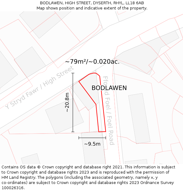 BODLAWEN, HIGH STREET, DYSERTH, RHYL, LL18 6AB: Plot and title map