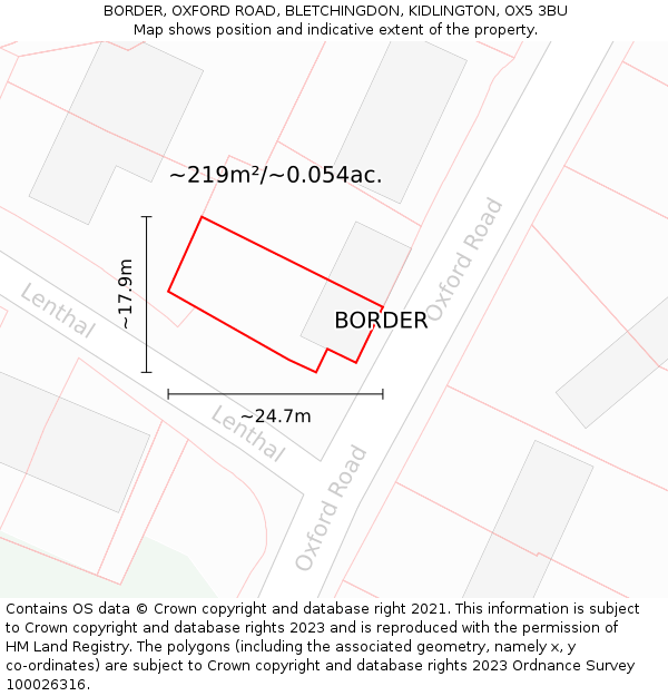 BORDER, OXFORD ROAD, BLETCHINGDON, KIDLINGTON, OX5 3BU: Plot and title map