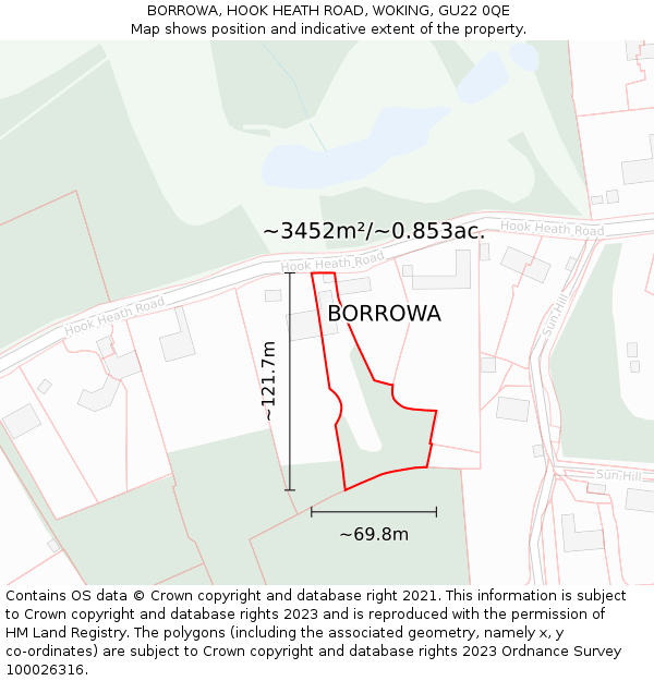 BORROWA, HOOK HEATH ROAD, WOKING, GU22 0QE: Plot and title map