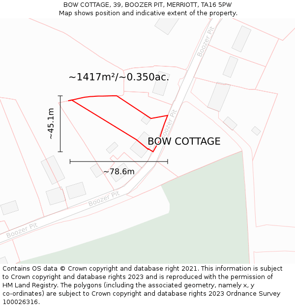 BOW COTTAGE, 39, BOOZER PIT, MERRIOTT, TA16 5PW: Plot and title map