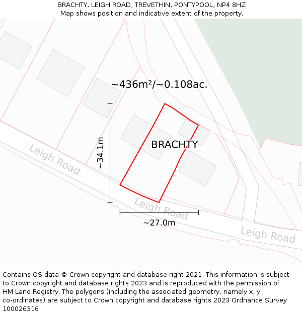 BRACHTY, LEIGH ROAD, TREVETHIN, PONTYPOOL, NP4 8HZ: Plot and title map