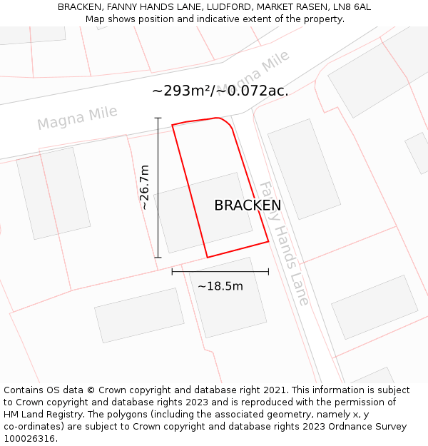 BRACKEN, FANNY HANDS LANE, LUDFORD, MARKET RASEN, LN8 6AL: Plot and title map