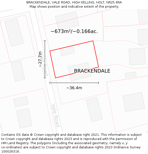 BRACKENDALE, VALE ROAD, HIGH KELLING, HOLT, NR25 6RA: Plot and title map