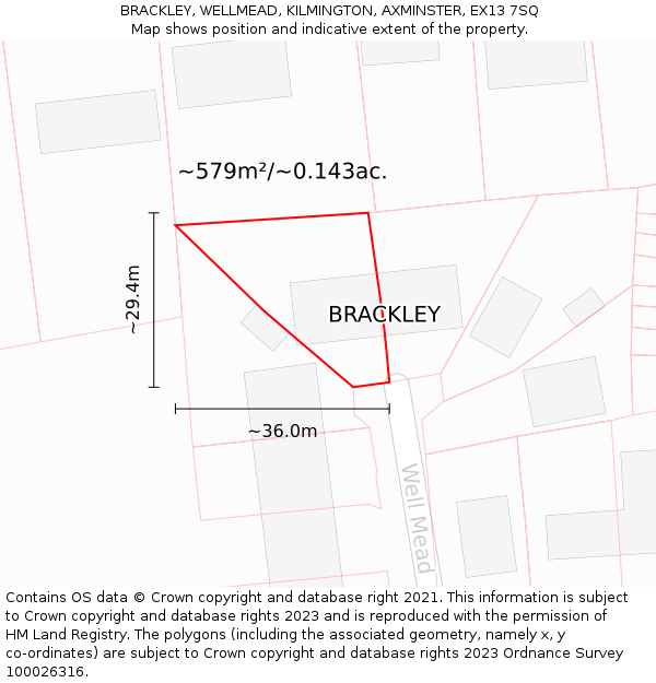 BRACKLEY, WELLMEAD, KILMINGTON, AXMINSTER, EX13 7SQ: Plot and title map