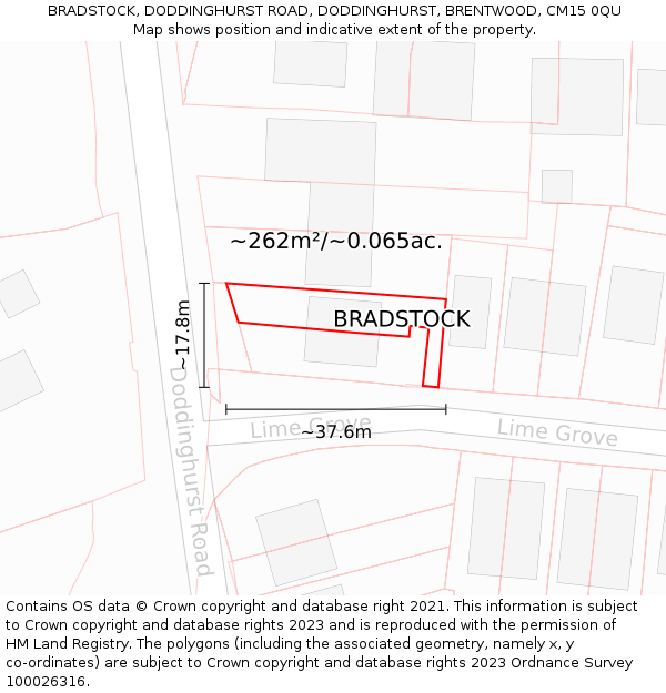 BRADSTOCK, DODDINGHURST ROAD, DODDINGHURST, BRENTWOOD, CM15 0QU: Plot and title map