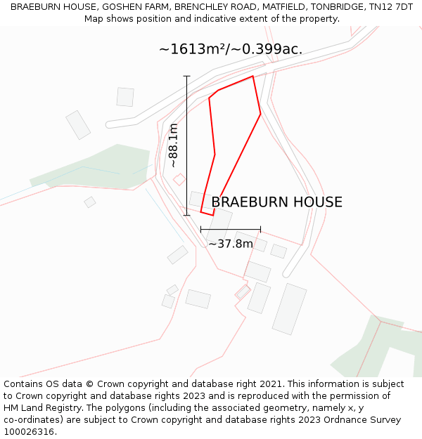 BRAEBURN HOUSE, GOSHEN FARM, BRENCHLEY ROAD, MATFIELD, TONBRIDGE, TN12 7DT: Plot and title map