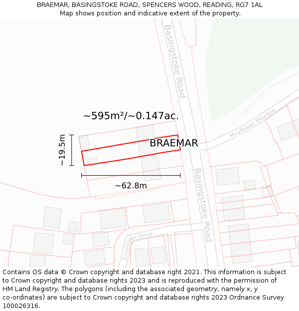 BRAEMAR, BASINGSTOKE ROAD, SPENCERS WOOD, READING, RG7 1AL: Plot and title map