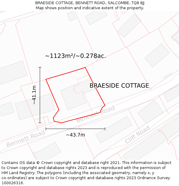 BRAESIDE COTTAGE, BENNETT ROAD, SALCOMBE, TQ8 8JJ: Plot and title map