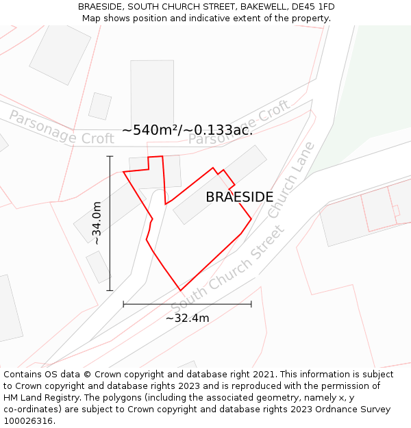 BRAESIDE, SOUTH CHURCH STREET, BAKEWELL, DE45 1FD: Plot and title map