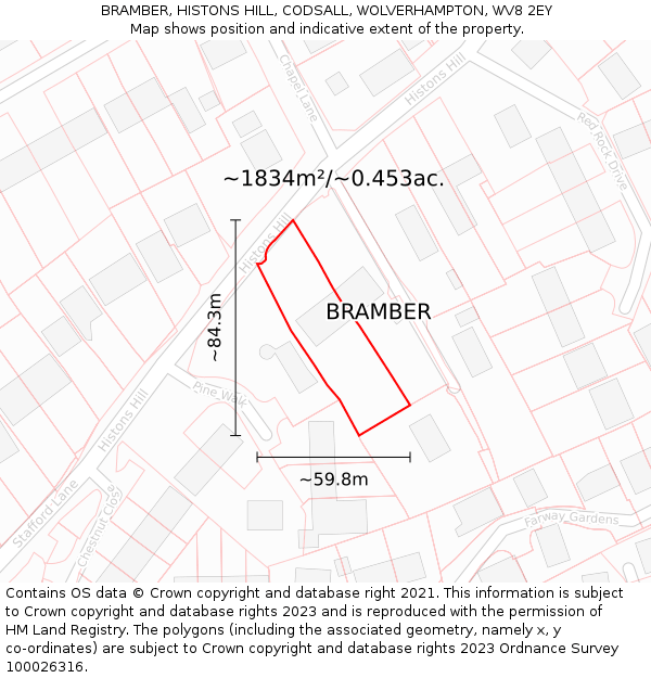 BRAMBER, HISTONS HILL, CODSALL, WOLVERHAMPTON, WV8 2EY: Plot and title map