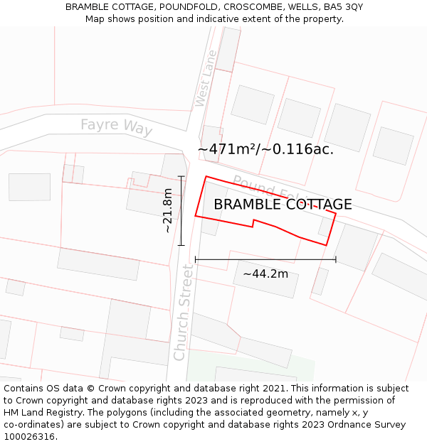 BRAMBLE COTTAGE, POUNDFOLD, CROSCOMBE, WELLS, BA5 3QY: Plot and title map