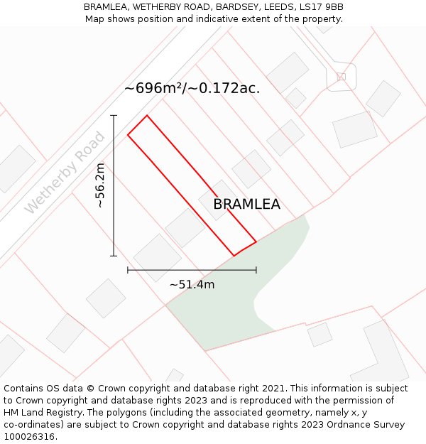 BRAMLEA, WETHERBY ROAD, BARDSEY, LEEDS, LS17 9BB: Plot and title map