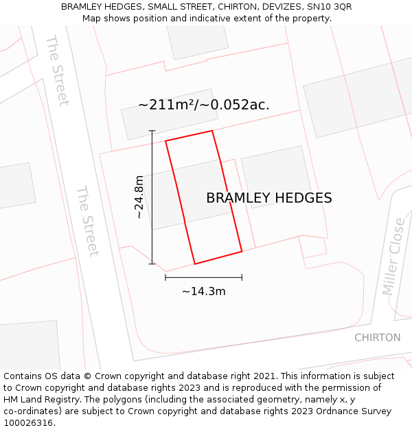 BRAMLEY HEDGES, SMALL STREET, CHIRTON, DEVIZES, SN10 3QR: Plot and title map