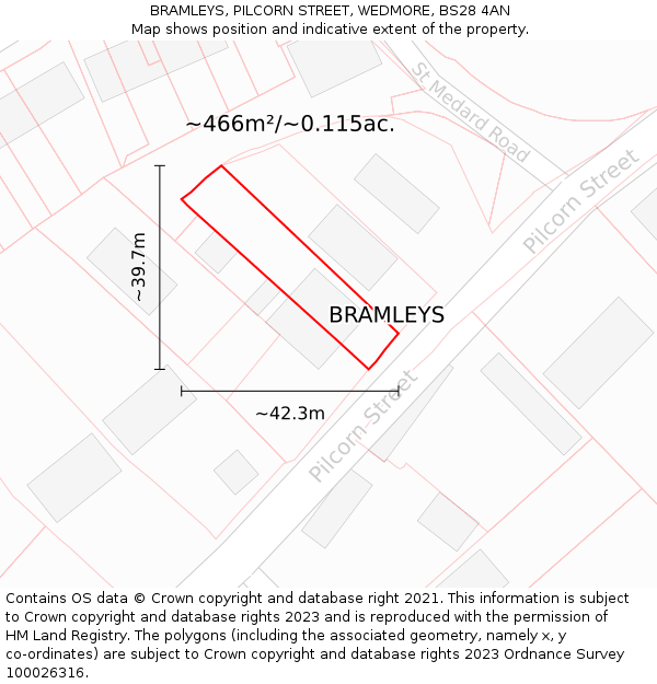 BRAMLEYS, PILCORN STREET, WEDMORE, BS28 4AN: Plot and title map