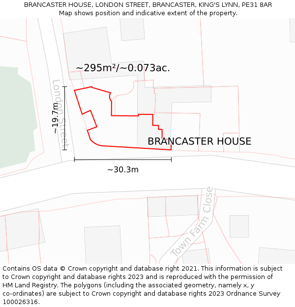 BRANCASTER HOUSE, LONDON STREET, BRANCASTER, KING'S LYNN, PE31 8AR: Plot and title map