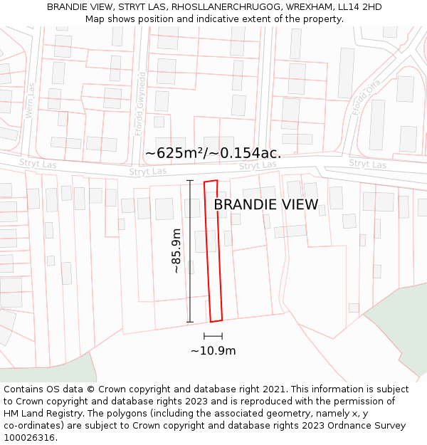 BRANDIE VIEW, STRYT LAS, RHOSLLANERCHRUGOG, WREXHAM, LL14 2HD: Plot and title map