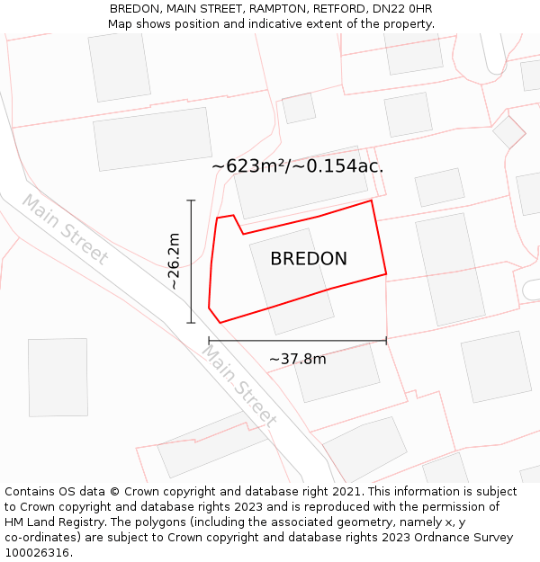 BREDON, MAIN STREET, RAMPTON, RETFORD, DN22 0HR: Plot and title map