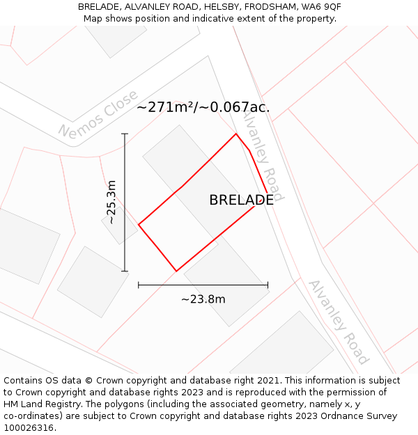 BRELADE, ALVANLEY ROAD, HELSBY, FRODSHAM, WA6 9QF: Plot and title map