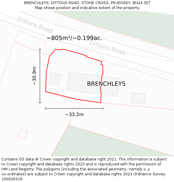 BRENCHLEYS, DITTONS ROAD, STONE CROSS, PEVENSEY, BN24 5ET: Plot and title map