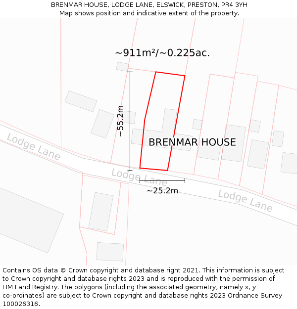 BRENMAR HOUSE, LODGE LANE, ELSWICK, PRESTON, PR4 3YH: Plot and title map